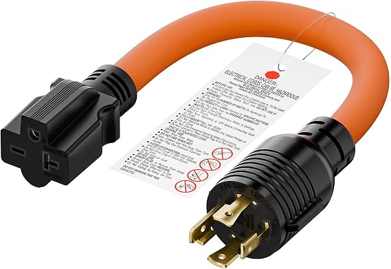 1FT Nema L14-30P 30Amp Locking Plug Male to 6-20R T-Blade Adapter | STW 10-AWG 30A 4-Prong 250V to 3 20A 250V 6-20/15R Adapter, L14-30 to 6-20 Adapter