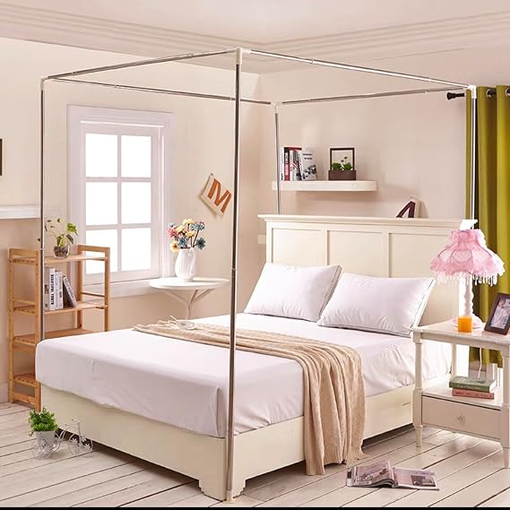 Full Size Bed Canopy Frame Poles Corner Bed Canopy Post Different Materials - Mosquito Net Bed Netting Canopy Frame for Bedroom Decor