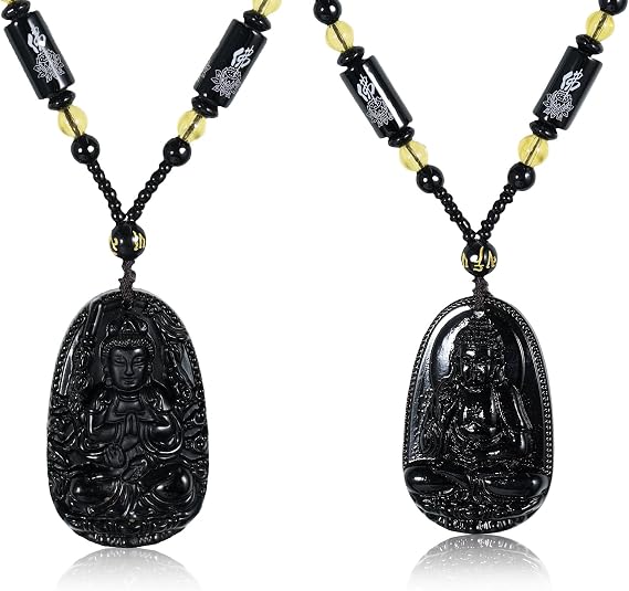 Obsidian Wolf's tooth pendant + natural obsidian necklace gossip array necklace men's pendant women's sweater chain accessories