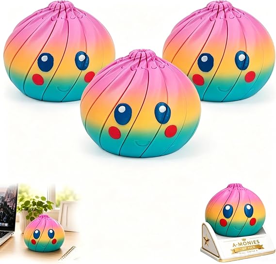 3D Dumpling Squishy Blind Box, Twisty Fidget with Case, Articulated Desk Figurine, Palm Size Stress Relief Sensory Toy, Novelty Gift for Students Adults Party Favors,Pink*3