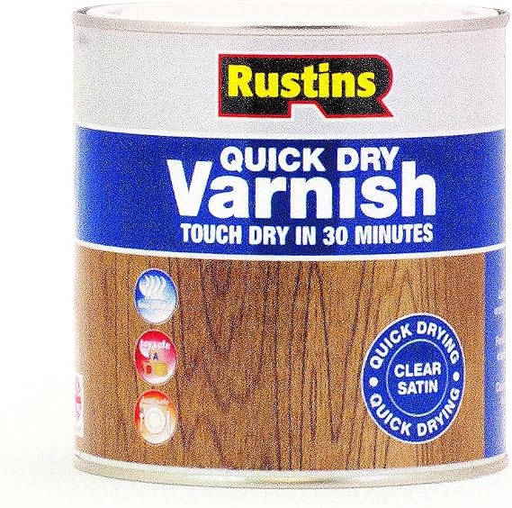 Rustins Quick Dry Varnish Clear Satin 1L | 33.8 Fl. Oz. | Clear Satin Finish | Touch Dry in 30 minutes.