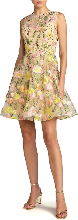 Sleeveless Embroidered Lace High Neck Mini Dress