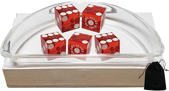 Cyber-Deals Craps Dice Kit - Authentic Las Vegas Casino 19mm Craps Dice (Set of 5), Acrylic Dice Boat, Dice Storage Pouch (Caesar's Palace (Red Polished))