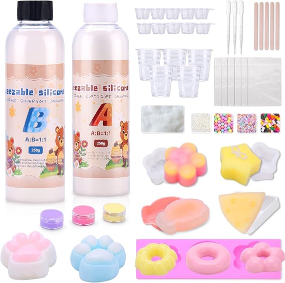 Liquid Silicone for Taba Squishy Maker - 500g Fast-Cure Super Soft Silicone Rubber for Casting Cat Paw, DIY Stress Relief Gifts for Beginners