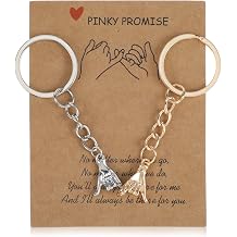 2Pcs Matching Couple Keyring for Boyfriend Girlfriend His and Hers Gifts Best Friend Bestfriend Birthday Gift Pinky Promise with Card Romantic I Love You Gift for Her Him Long Distance Relationship