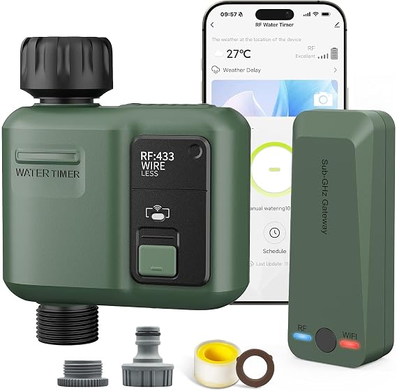 Smart Irrigation Computer WLAN with 1 Zone Outputs 5 Programmes Irrigation System with Rain Delay Automatic Watering for Greenhouse and Garden