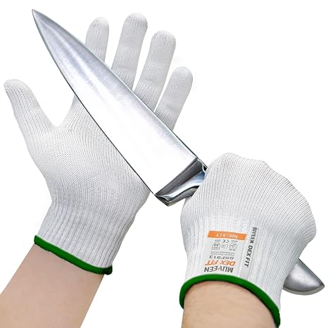 DEX FIT SSF913 Steel Fiber Level 9 Cut Resistant Gloves, Food Prep Safe, Comfort and Dexterity, Lightweight yet Durable, Machine Washable; White M (8) 1 Pair