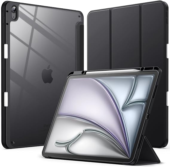 JETech Case for iPad Air 13" M4/M3/M2, Black | Cover for 2026/2025/2024 Model, Clear Back, Pencil Holder, Slim Shockproof Protection, Tri-Fold Stand, Auto Wake/Sleep