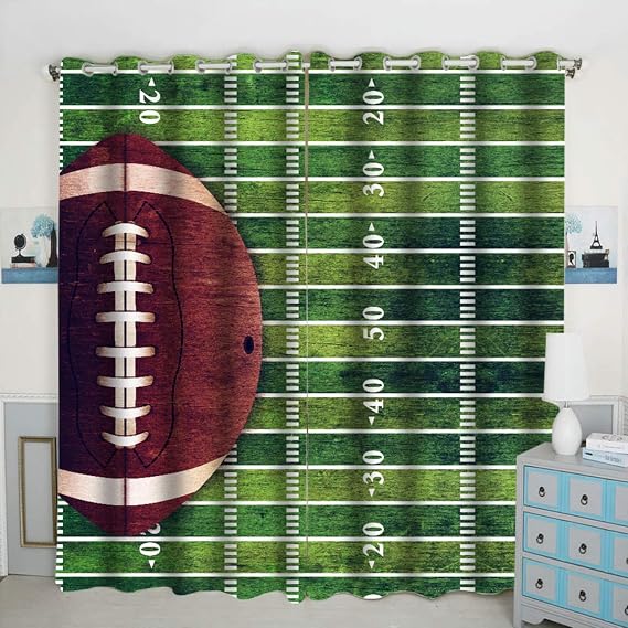 QH American Football Theme Curtains - Blackout, Thermal Insulated, Light Blocking, 42W x 84L inch (Set of 2 Panels)