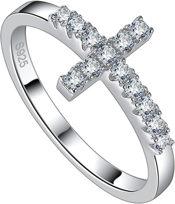Moissanite Sterling Silver Sideways Cross Rings for Women 925 Eternity Promise Infinity Wedding Band for Her, Size 4-11