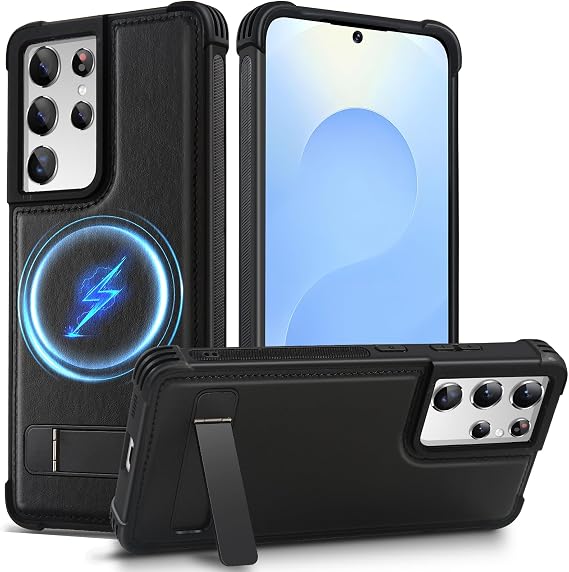 KEZiHOME Magnetic Case for Samsung Galaxy S21 Ultra with Genuine Leather