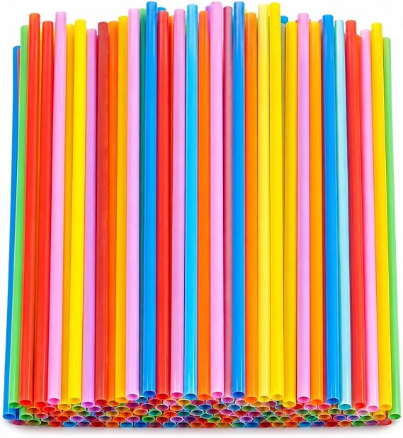 100Pcs Colorful Plastic Drinking Straws, 10.26 Inch Extra Long Disposable Straight Straws, 0.23 Inch Diameter for Iced Coffee, Juice, Soda, Cocktails, Parties and Tall Cups