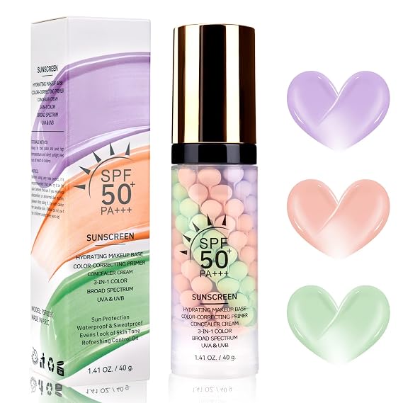Primer For Face Before MakeupSPF 50Even Skin ToneOil ControlProtector Solar Para La Cara Makeup Primer Color Corrector Face Primer Tinted Sunscreen For Face,PinkGreenPurple X1