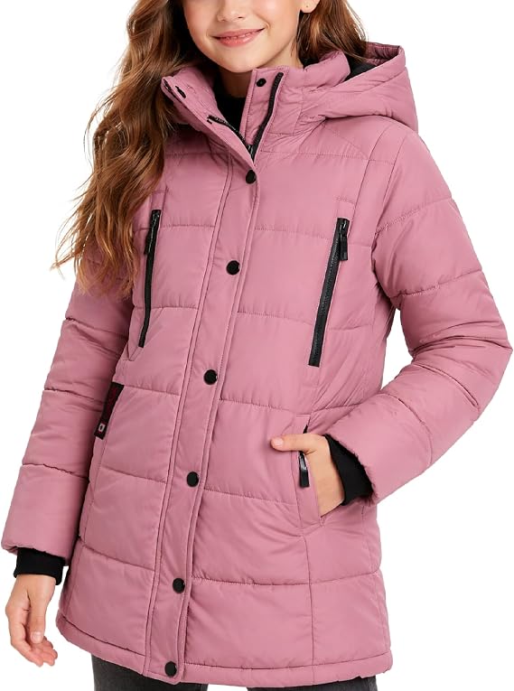 CANADA WEATHER GEAR Girls Winter Coat - Stadium Length Wind & Water Resistant Quilted Puffer Parka Kids Insulated Outerwear
