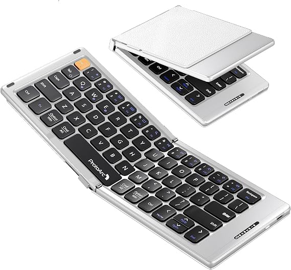 ProtoArc XK04 Foldable Compact Keyboard for Phone and Tablet, White Silver