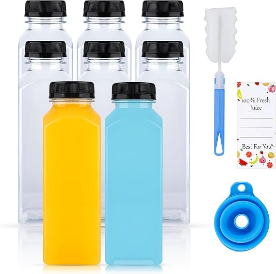 Pack of 8 400 ml Shot Bottles for Filling Empty Plastic Bottles for Filling Reusable Plastic Smoothie Juice Bottles for Filling Transparent for Fridge Juicer Shots Water Milk
