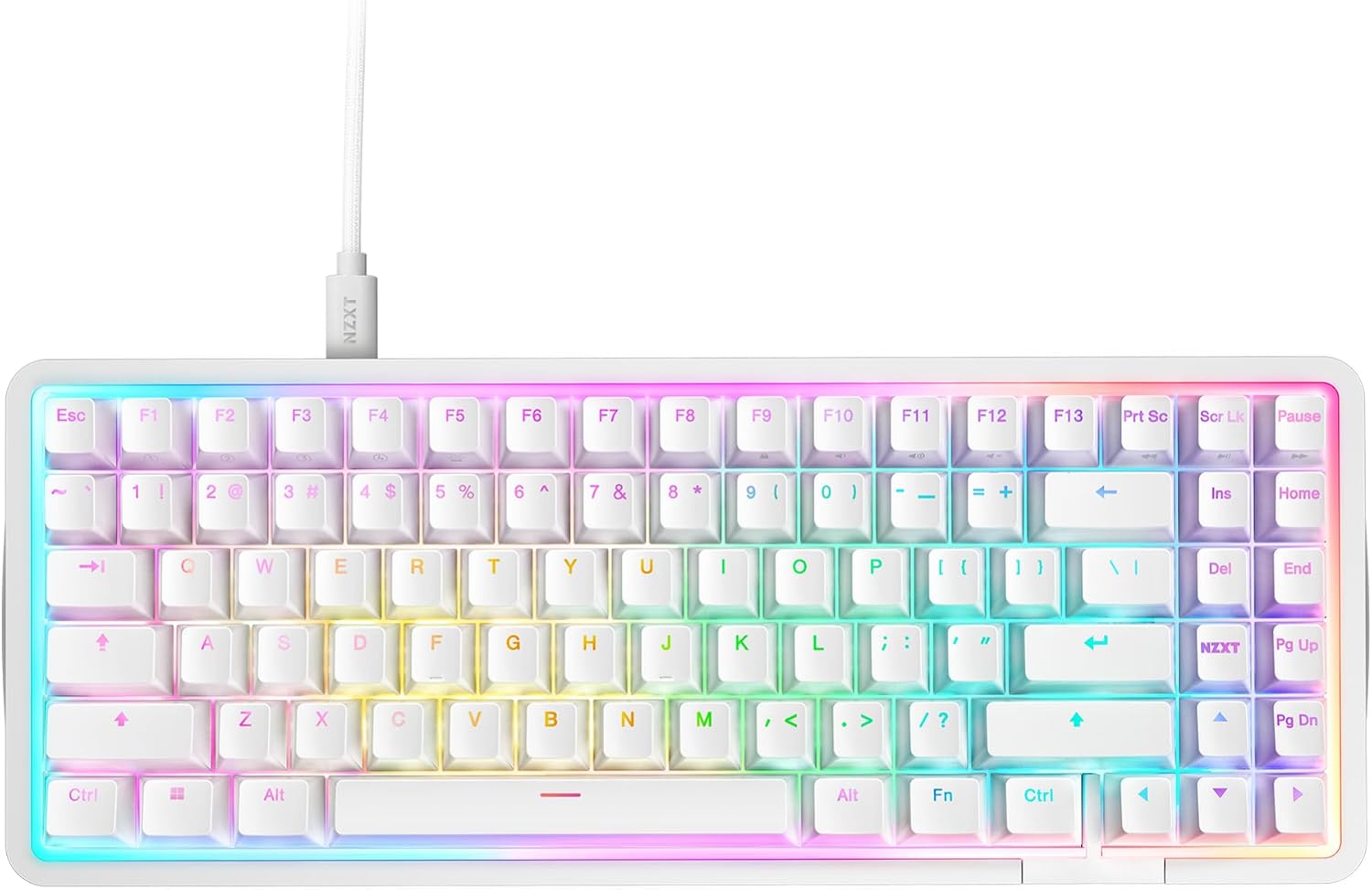 Magnetische RGB-Gaming-Tastatur NZXT Function Elite MiniTKL – anpassbare Betätigung Doppelschienen-Halleffekt-Schalter Rapid Trigger 8K-Abfrage – verbessertes Tippgeräusch und -gefühl – DE – Weiß