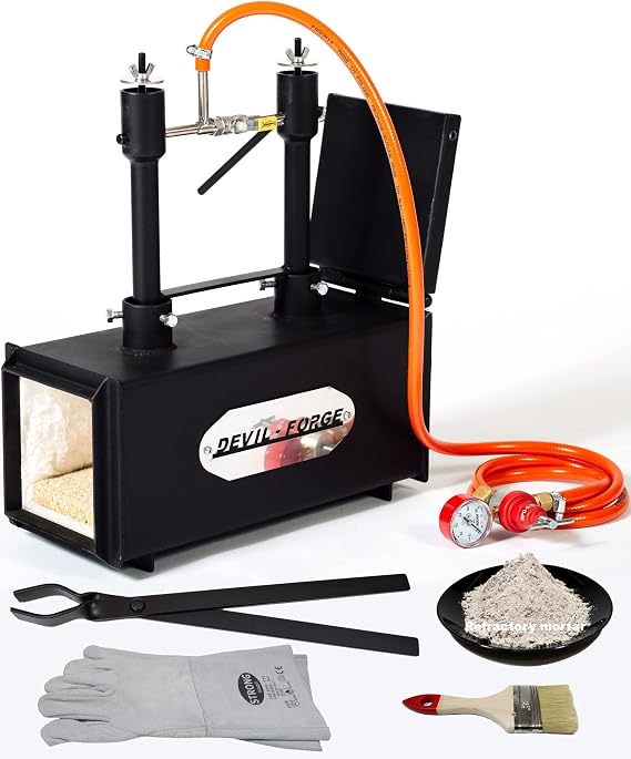 DEVIL-FORGE Gas Propane Forge DFPROF2+1D, 2 Burners DFP (160.000 BTU) use 1 or 2, Gas Ball Valve, Air Choke, 1 Door, Knife Making, Blacksmith, Farrier, 2500F / 1370C