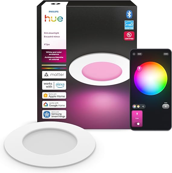 Philips Hue Slim Downlight, Recessed LED Ceiling Light, 1-Pack, White