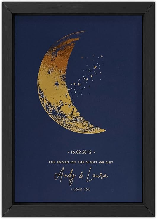 Made by Mika Ltd Personalised Moon Phase Print – The Night We Met – Custom Moon Phase Wall Art - Romantic Anniversary, Wedding or Couple Gift