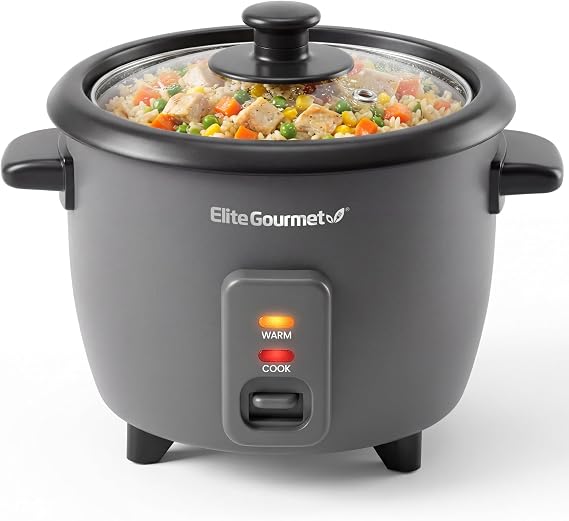 Elite Gourmet ERC6GC Ceramic Rice Cooker, PFAS-Free Non-Stick, Gray