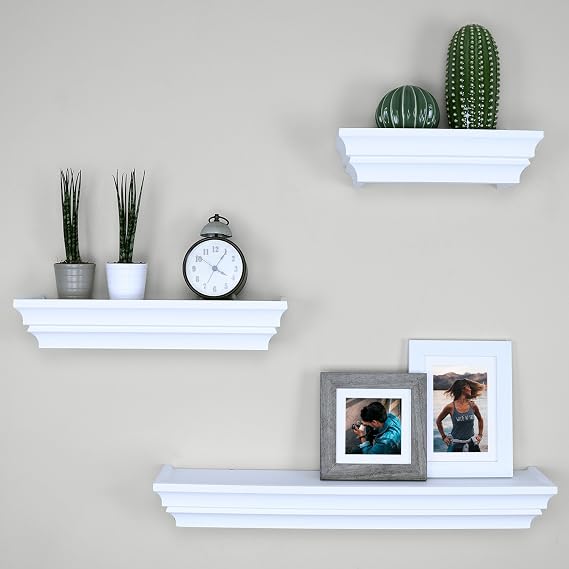 Ballucci Victorian Wall Ledge and Shelf, 12", 16", 24", Set of 3, White