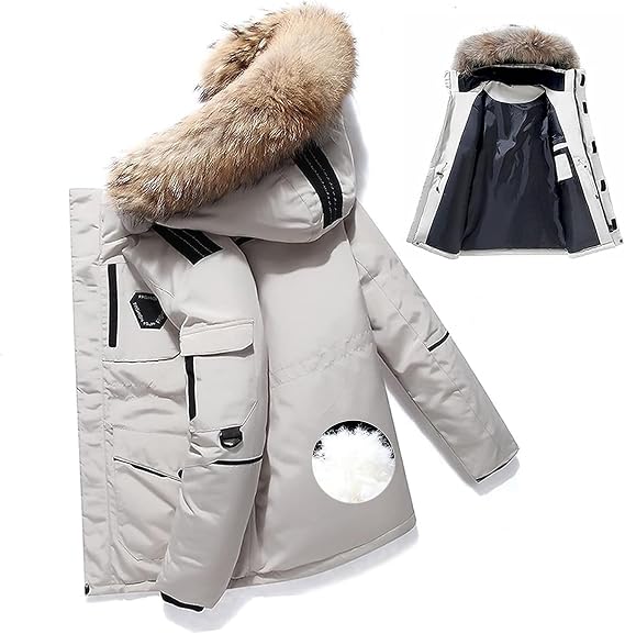Men's Down Jacket Big Goose Autumn And Winter Thickened Coat Canada Style Warm Snow Coat Jacket With Hood,S-2XL(White,L)