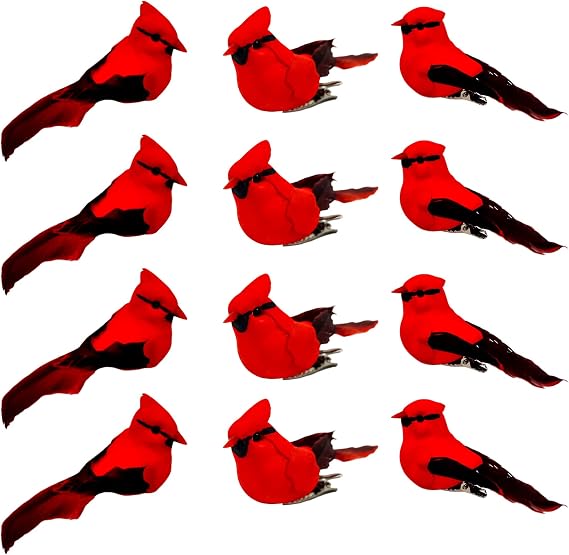 YCHTEWY-Cardinal Clip On Christmas Tree Ornament Decorations - Set of 12 Pieces Size is 2.8" (C)