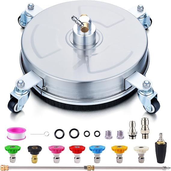 14" Pressure Washer Surface Cleaner, Stainless Steel Cleaner with 4 Wheels, Turbo Nozzle Power Washer and 7 Electric Pressure Washer Nozzle, Surface Cleaner for Concrete, Patio, Sidewalk