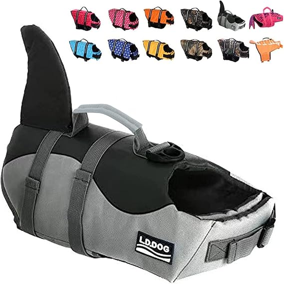 HAOCOO Dog Life Jacket Vest Saver Safety Swimsuit Preserver with Reflective Stripes/Adjustable Belt Dogs (Shark, XL)