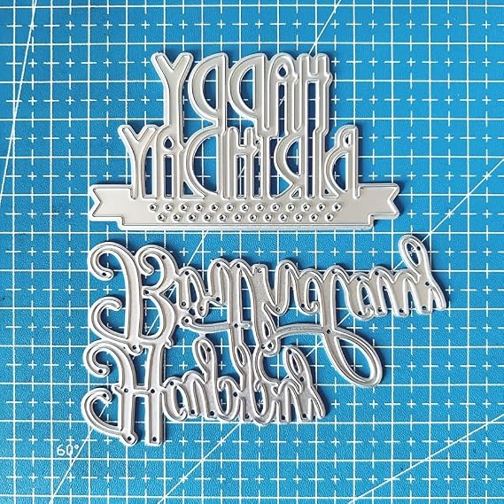 2Pcs Happy Birthday Dies Cuts for Card Making, Cutting Dies, Metal Die Cutting Mold, Scrapbooking Dies, DIY Etched Embossing Stencil for Craft