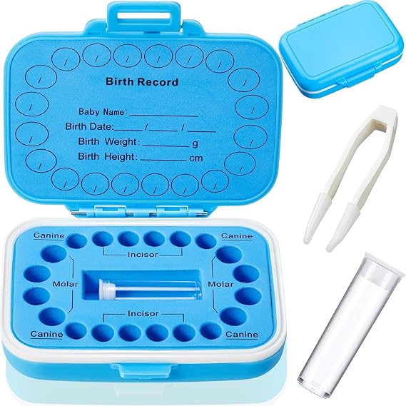 Jetec Tooth Fairy Box for Kids Teeth Keeper Birth Record, Blue