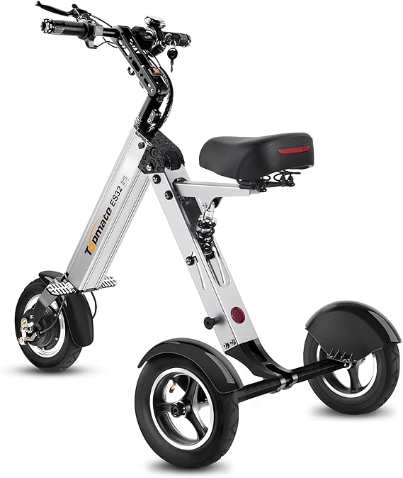 TopMate ES32 Electric Scooter 3 Wheels Foldable with Seat for Adults | Light Weight Mobility Scooter with Reverse Function and Key Switch, 10 Inch Pneumatic Tires Scooter for Commute and Travel