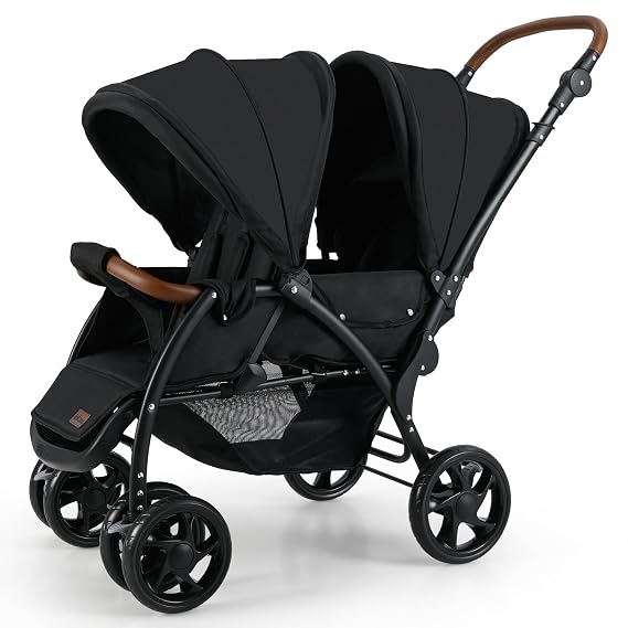 INFANS Double Stroller, Foldable Baby Tandem Stroller with Djustable Backrest Canopy Footrest, 5-Point Harness, Storage Basket, Convertible Compact Twin Stroller for Infants and Toddlers