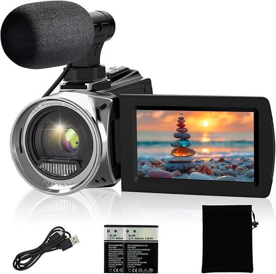 Video Camera Camcorder 4K 48MP Digital Vlogging Camera for YouTube 3.0 Inch 270Rotation LCD Screen 18x Digital Zoom Video Recorder with Microphone, 2 Batteries