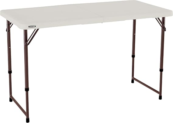 LIFETIME 4-Foot Fold-in-Half Adjustable Folding Table, 4 ft, Almond