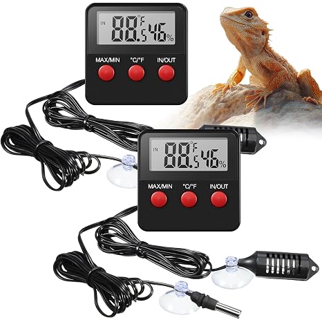Weewooday 2 Pcs Digital Reptile Thermometer Hygrometer Gauge with Probes