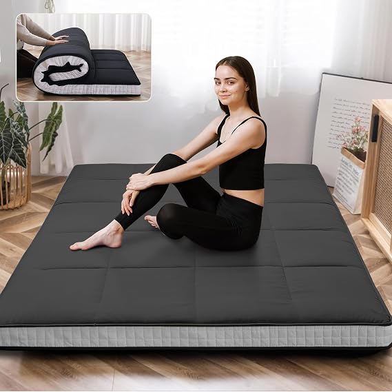 Japanese Foldable Mattress Topper Thicken Tatami Mat Roll Up Mattress, Breathable Floor Lounger Guest Bed for Camping Couch, Twin Full Queen