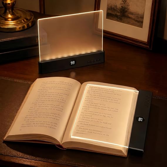 Flat book light, reading light for bed reading, panel book light, night reading light, tri color dimming eye protection LED book page light, USB charging, with timer, used for bedroom reading（black）