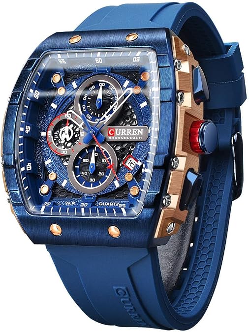 FORSINING Men's Chronograph Sport Watch Waterproof Military Watches for Men Analog Quartz Wristwatch with Date Display Silicone Strap Outdoor Clock