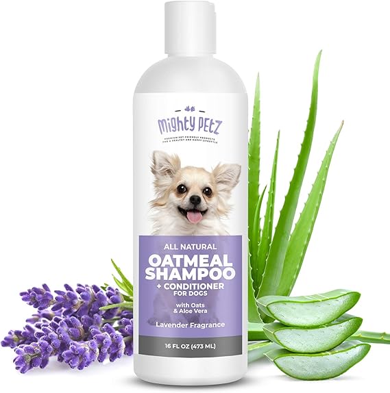 Mighty Petz 2-in-1 Oatmeal Dog Shampoo and Conditioner 16 oz Natural Support for Allergies, Itchy Sensitive Skin. Moisturizing & pH Balanced for Dogs with Oatmeal and Aloe Vera