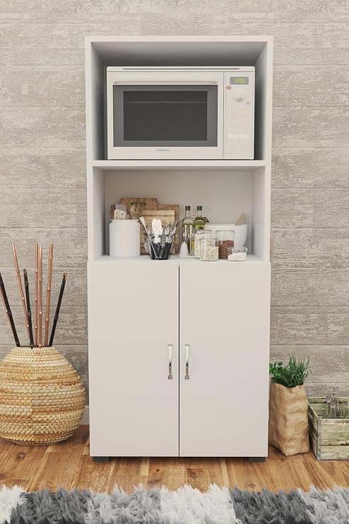 143 Cm 2 Kapaklı Bölmeli Mikrodalga Fırın Dolabı Mini Fırın Mutfak Dolabı 2 Kapılı Erzak Dolabı