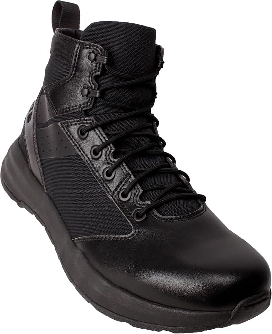 OTB Boots Fusion 6インチタクティカルブーツ、警察および軍事グレードのコンバットブーツ、滑り止めアウトソール、軽量、保護パフォーマンスシューズ、ブラック