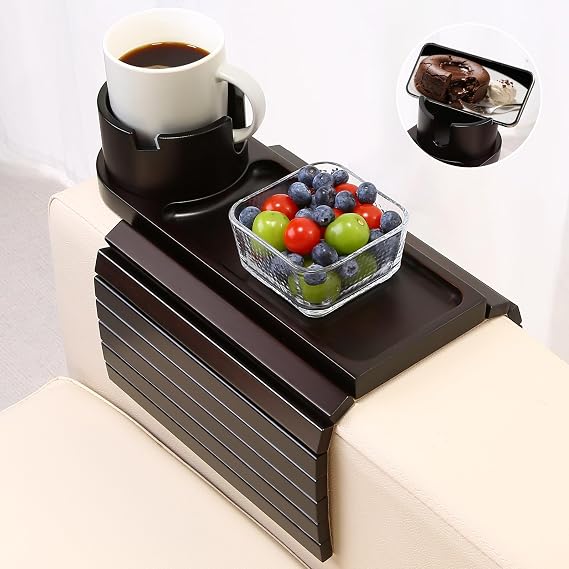 Couch Cup Holder with Phone Stand, Couch Arm Tray for Armrests Over 4.9"