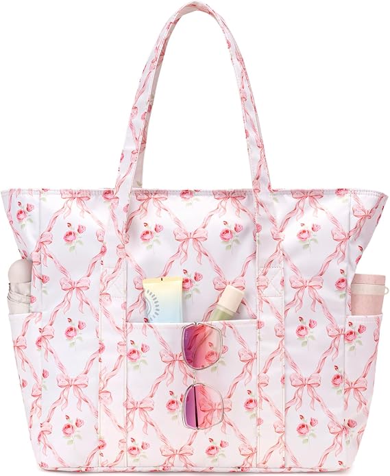 Octsky Large Beach Bags for Women - Waterproof Sandproof Beach Tote with Dual Zipper and Wet Pocket - 3 Outside Pockets