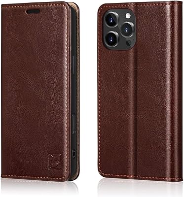 Belemay Compatible with iPhone 16 Pro Case Wallet, Durable Genuine Leather, RFID Blocking Card Holders, Shockproof TPU Shell, Kickstand, Drop Protection, Protective Flip Cover, Brown