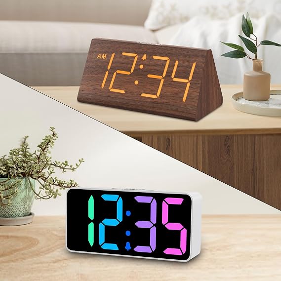 DreamSky Wooden Digital Alarm Clock and RGB Dynamic Color Changing Clock
