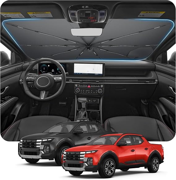 for Car Windshield Sunshade Umbrella 2022-2026 Hyundai Santa Cruz Custom Fit Windshield Sun Protector Cover 6-Layer Heat-Resistant Fabric, Ultra-Strong Fiberglass Frame (for 2022-2026 Santa Cruz)