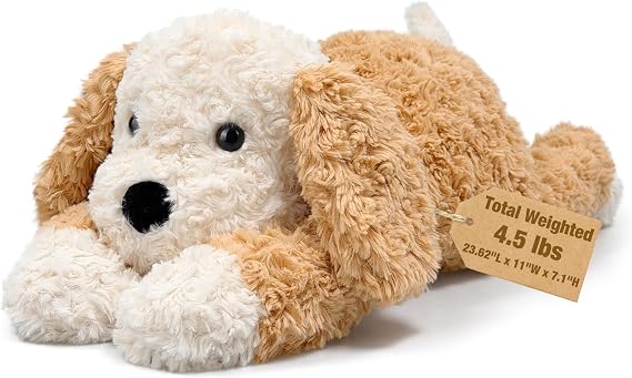 24" & 4.5lbs Weighted Stuffed Animals, Sitting & Laying patchwork dog Stuffed Animal, Cuddly & Soft,Weighted dog Plush Pillow for Adults & Kids, dog Gifts for Christmas & Valentine's Present