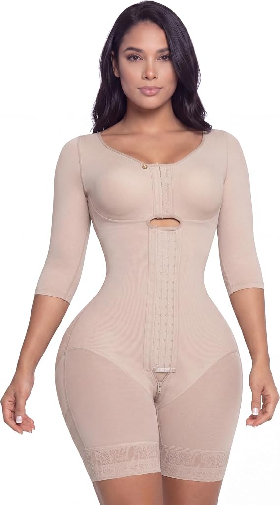 Fajitex Fajas Colombianas Con Mangas Bodysuit, Full Body Shaper with Arm Compression, Post Surgery Tummy Control Faja